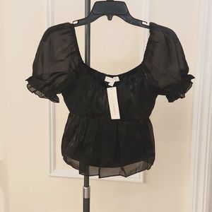 Puff-Sleeve, Black Sheen top.  New with tags!  Romantic and Flirty!